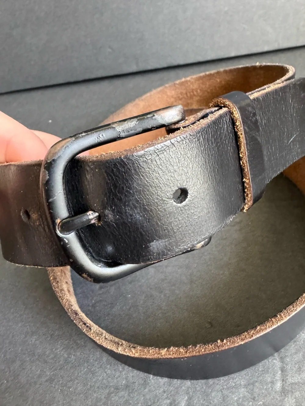 American Eagle‎ Distressed Black Leather Belt Well Worn Unisex Mens 34